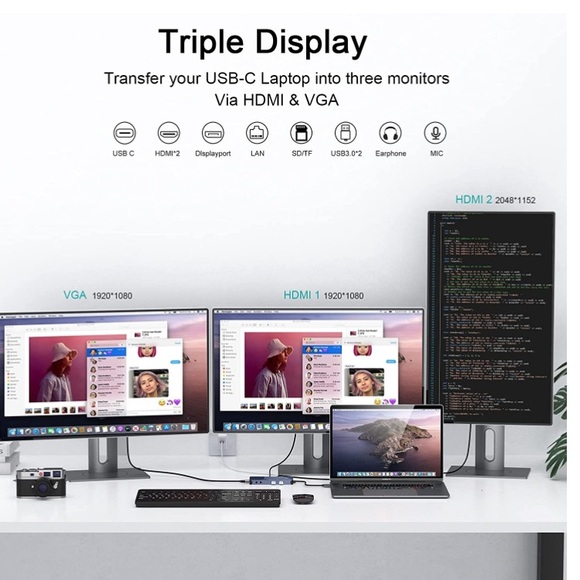 QGeeM 11-in-1 Universal USB C - HDMI VGA Multiport Adapter Docking Station - Picture 9 of 11